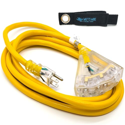 10 ft Outdoor Extension Cord Waterproof - 12 Gauge Heavy Duty Extension Cord Splitter Outdoor 10 ft - Lighted Outdoor Extension Cords with Multiple Outlets - Watts Wire - 10' Grounded - size: 10 Ft