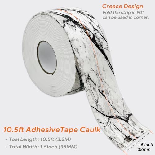 UIOCSSC Caulk Tape Strip, 1.5" x 10.5Ft Self Adhesive Bath & Kitchen Sealant Strip, PVC Waterproof Sealing Tape for Bathtub Toilet Bathroom Shower Kitchen Sink - color: Marble