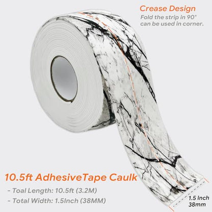 UIOCSSC Caulk Tape Strip, 1.5" x 10.5Ft Self Adhesive Bath & Kitchen Sealant Strip, PVC Waterproof Sealing Tape for Bathtub Toilet Bathroom Shower Kitchen Sink - color: Marble