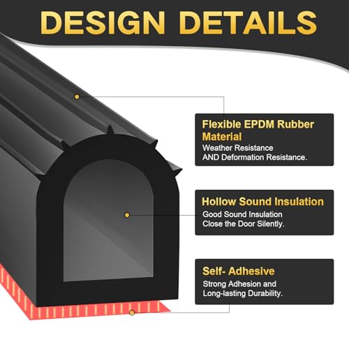 D Shape Door Rubber Seal – Weather Stripping for Truck Camper Doors, 1 Inch EPDM Self Adhesive Rubber Seal Strip for Fill Gaps, Heavy Duty RV Slide Out Exterior Use (6.5 ft) - size: 6.5 Feet