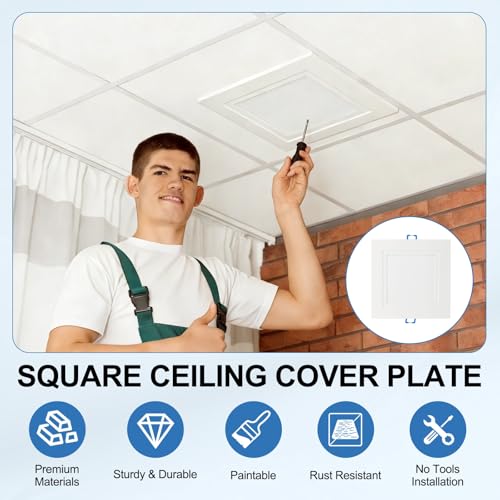 uxcell Square Ceiling Cover Plate, Recessed Lights Hole Trim Plate Wall Hole Spring Mount Decorative Flat Cap Access Panel for Ceiling or Wall 4x4 Inch Openings, Matte White - size: Fits: 4x4inch(100x100mm)