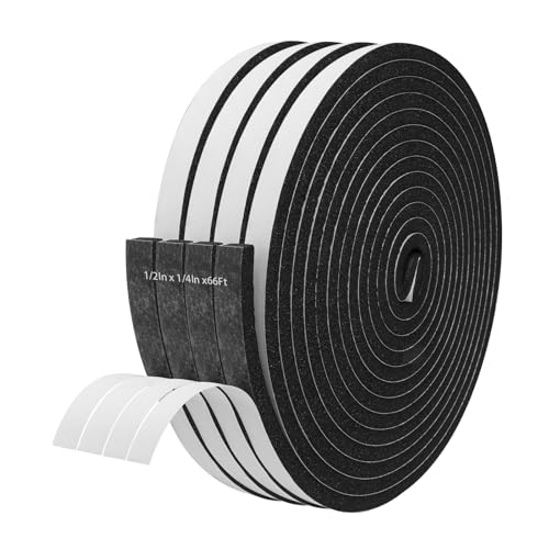 Storystore Weather Stripping Door Seal Strip, 1/2In x 1/4In x 66FT Self Adhesive Foam Tape for Door Window Insulation Soundproofing Weatherstrip, High Density Foam Seal for Doors Windows Furniture - size: 1/2In x 1/4In x66Ft