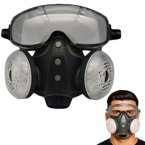 Dust-Proof Integrated Respirator Mask, Mask with Filters and Goggles,Industrial Grade Shield for Spray Painting and Grinding,Reusable Paint Respirator with Replaceable Filters