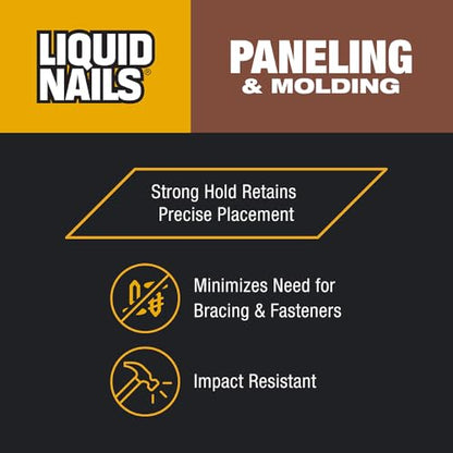 Liquid Nails 10 oz. Paneling & Molding Construction Adhesive (Low VOC), Off White/Tan (Pack of 6) - size: 10 Ounce (Pack of 6), style: Paneling & Molding