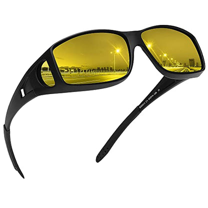 MEETSUN Fit Over Glasses Sunglasses for Men Women,Wrap Around Sunglasses Polarized UV400 Protection - color: (Z1)black Frame-night Vision Lens
