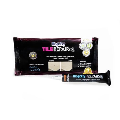 MagicEzy Tile Repairezy (Metallic White) -Fix Chipped Tiles Fast - Thick Ceramic Repair Filler Ideal for Holes, Gouges, Porcelain, Acrylic, Vinyl - color: Metallic White