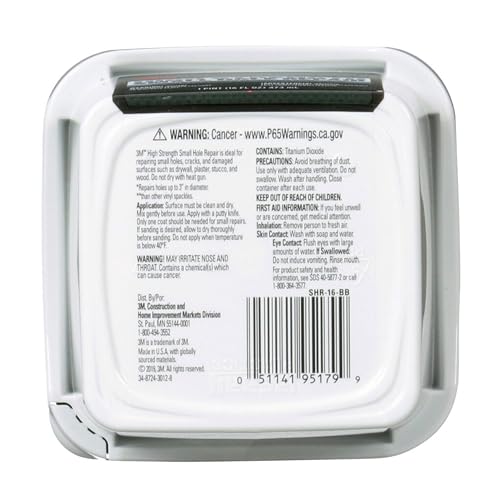 3M High Strength Spackling Compound, 16 oz., Small Hole Repair Primer Enhanced Spackling Compound, Quick & Easy Repair For Nicks & Nail Holes, No Shrinking, Cracking or Sagging (SHR-16-BB) - size: 16 Fl Oz (Pack of 1)