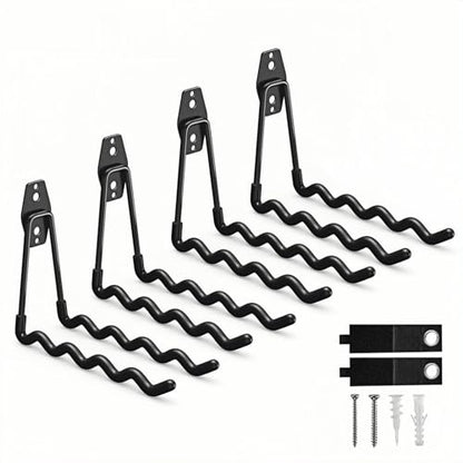 4 Pack Garage Hooks Heavy Duty with Anti-Slip Coating, Steel Utility Wave Hooks for Hanging Ropes, Bikes, Garden Tools, Hoses and More (Black) - color: Black
