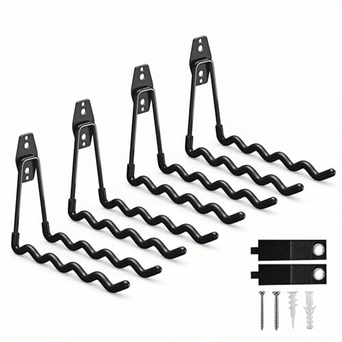 4 Pack Garage Hooks Heavy Duty with Anti-Slip Coating, Steel Utility Wave Hooks for Hanging Ropes, Bikes, Garden Tools, Hoses and More (Black) - color: Black