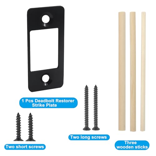 1 Pack Deadbolt Restorer Strike Plate - Heavy Duty Stainless Steel Lock Repair Kit with Wood Dowel Strips & 4 Screws, Fix Misalignment/Jamming for Home, Office, Apartment (Black) - color: Black