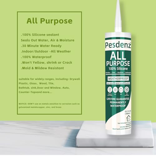 Gray Universal Silicone Caulk, 100% Silicone Sealant Outdoor Waterproof, Flexible Cartridge Adhesive Caulking for Aquarium RV Roof Window Door Kitchen Bathroom Bathtub Shower Seal, 10.1 Oz, 1 Pack