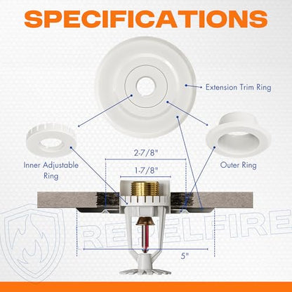 Extension Trim Ring for Recessed Fire Sprinkler Escutcheons - White Oops Ring Cover Holes Up to 5 Inches when Paired with Recessed Escutcheon - Covers Miscuts, Damaged Drywall Around Sprinkler Heads - color: White, size: 12-Pack