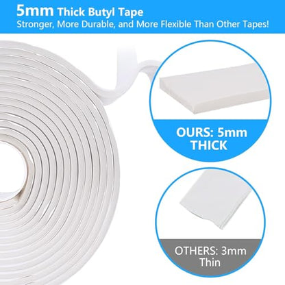 LLPT Butyl Tape White 2 Inch x 16.5 Feet 5mm Thickness Water Tight Seal for Leak Proof EPDM RV Repair Window Glass Boat Sealing Roof Pipe Patching(WST5105) - color: White, size: 2" x 16.5 Ft