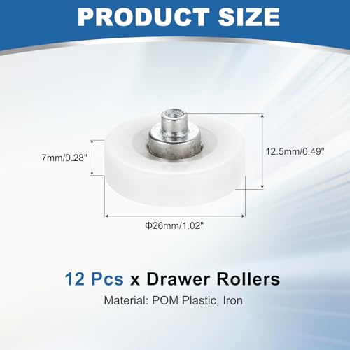 uxcell 12Pcs Drawer Rollers, 26mm Plastic Positioning Pulleys Small Drawer Pulley Bearing Replacement Wheel for Furniture Parts Cabinet Cupboard Wardrobe Slides - size: 26mm