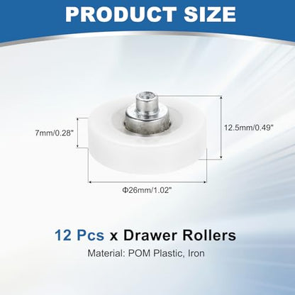uxcell 12Pcs Drawer Rollers, 26mm Plastic Positioning Pulleys Small Drawer Pulley Bearing Replacement Wheel for Furniture Parts Cabinet Cupboard Wardrobe Slides - size: 26mm