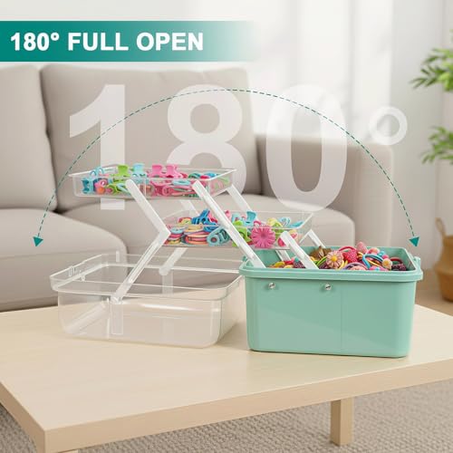Craft Storage Box 3-Layer Plastic Craft Organizers and Storage, Portable Art Supply Organizer with Handle, Dividing Craft Box Organizer, Folding Arts and Crafts Storage for Sewing, Medicine, Tool
