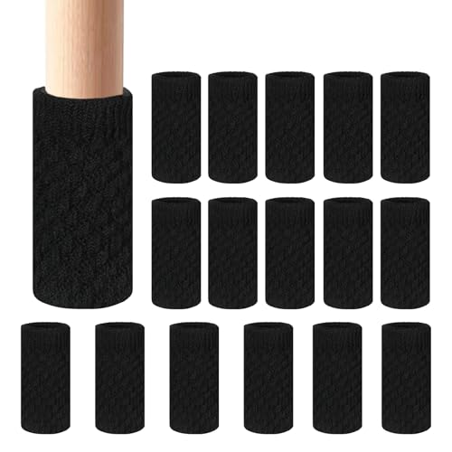 16 PCS Black Furniture Leg Socks - Spiral Knitted Chair Leg Floor Protectors for Hardwood Floors - High Elastic Bar Stool Chair Leg Covers Furniture Caps Set for All Shapes - size: 16 Pcs Black Spiral