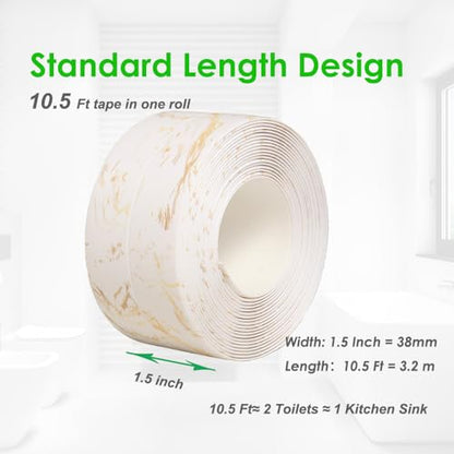 Kitchen & Bath Tape Caulk Strip, 1.5 Inch 10.5 Ft PVC Self Adhesive Waterproof Caulking Sealing Tape, Decorative Sealant Trim for Kitchen Sink Toilet Bathroom Shower and Bathtub (GoldCrack3.2M) - style: GoldCrack3.2M