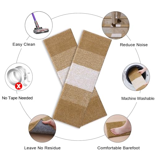 OLANLY Stair Treads Non Slip 15PCS, 8" x 30" Indoor Stair Runners for Wooden Steps, Edging Stair Rugs with Reusable Peel and Stick Adhesive for Kids Elders and Pets, Camel - color: Camel