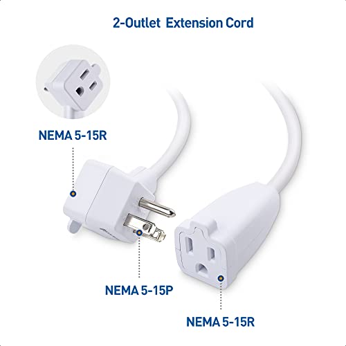 Cable Matters 2-Pack 2-Outlet Short Extension Cord - 1ft, 13A/1625W, Pigtail Extension Cord with Extra Socket on Plug, (Outlet Saver, Short Power Splitter Cable), White