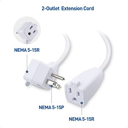 Cable Matters 2-Pack 2-Outlet Short Extension Cord - 1ft, 13A/1625W, Pigtail Extension Cord with Extra Socket on Plug, (Outlet Saver, Short Power Splitter Cable), White