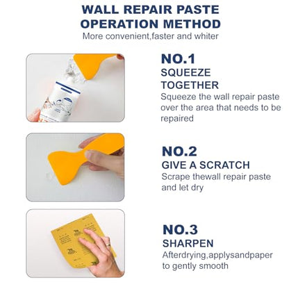 Drywall Patch Repair Kit, Spackle Wall Repair with Tool Drywall Tools -Triangular Scraper, Sandpaper, Pointed-tip Tube for Filling Holes Creak Damage, Wall Hole Filler for Walls Durable Easy, 8.81oz