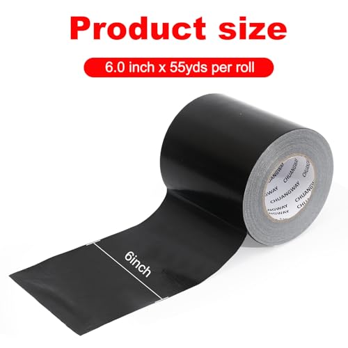 Duct Tape Heavy Duty,6 Inches x 55 Yards,9 Mil Thickness,Strong Industrial Strength,Flexible,No Residue,Waterproof and Tear by Hand,Multi-Use for Indoor & Outdoor Repairs(Black) - size: 6Inch X 55yds