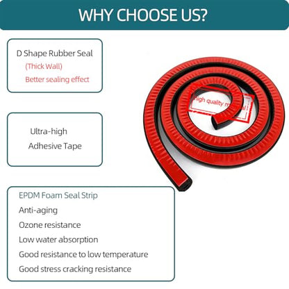 D Shape EPDM Foam Rubber Seal with Tape, Self-Adhesive Rubber Weather Stripping for Boat, Auto, RV, Marine, Garage Doors/Window and More, W:0.5"; H:0.5"; L:26Feet