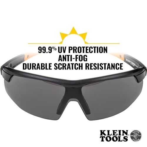 KLEIN TOOLS 60160 Safety Glasses, PPE Protective Eyewear with Semi Frame, Scratch Resistant and Anti-Fog, Gray Lens - color: Gray Lens, size: Single