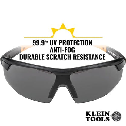KLEIN TOOLS 60160 Safety Glasses, PPE Protective Eyewear with Semi Frame, Scratch Resistant and Anti-Fog, Gray Lens - color: Gray Lens, size: Single