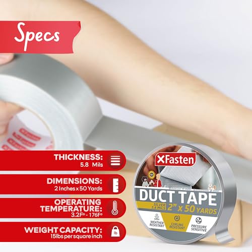 XFasten Silver Duct Tape, Packaging Tape, Heavy Duty Box Tape for Shipping Supplies, 2 Inches x 50 Yards, 5.8 Mil, All-Weather Repair & Packing - color: Silver