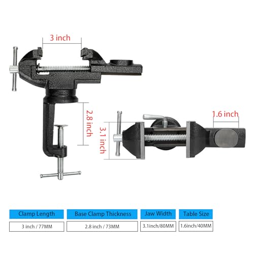 Table Vise 3 Inch, 360° Swivel Base Universal Home Vise Portable Bench Clamp,Bench Vise For Workbench,Vise Clamp for Woodworking, Handcraft Creations, Metalworking, Cutting Conduit, Drilling, Sawing - size: 3inch, style: 360° Swivel Base