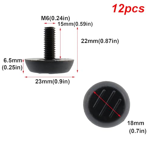 Antrader 12 Pack M6×15mm Furniture Lvelers,Table Leg Levelers,Levelling Foot Screw on Furniture Glides Foot Adjuster Mini Adjustable Feet, 23mm Base Diameter,Black - color: Black, size: M6×15mm