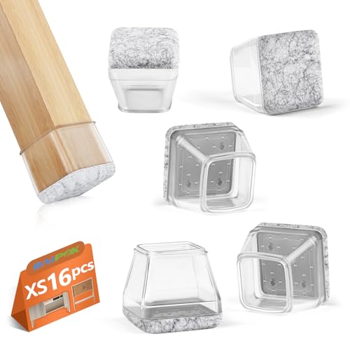 16Pcs Square Chair Leg Floor Protectors with Thickened Felt Pads Silicone Chair Leg Covers Caps to Protect Hardwood Tile Floors Furniture Feet Reduce Noise (Clear XS Fit 0.55"-0.75") - color: Clear, size: X-Small