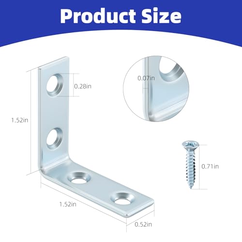 40 Pack L Bracket Corner Braces, Small Metal L Brackets for Wood, 1.5 inch Steel Joist Right Angle Brackets for Wood Shelves Chair Drawer Cabinet with Screws, Zinc Plated HOME MASTER HARDWARE - size: 1-1/2 inch Zinc-40Pack