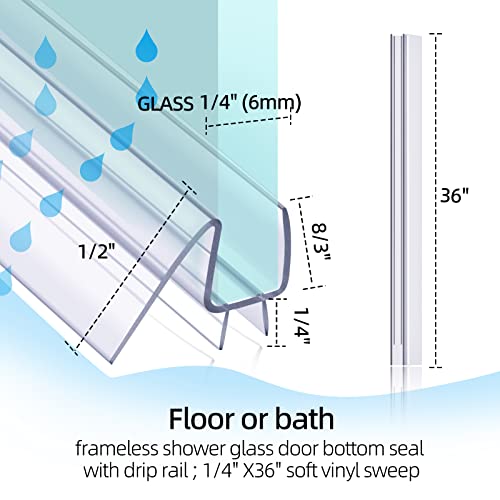 POZIA Shower Door Bottom Seal Frameless Glass Shower Door Seal Strip Clear Vinyl Durable Stop Shower Leaks and Create a Water Barrier Ultra Clear (1PACK-1/4in) - style: 1PACK-1/4in