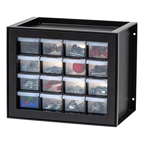 IRIS USA Small Plastic Storage Drawers, Made in USA, 16-Drawer Organizer, Stackable Teacher Toolbox for Crafts, Crayons, Beads, Screws, Hardware, Building Bricks, Desk & Garage Storage – Black - color: Black, size: 16 Drawer
