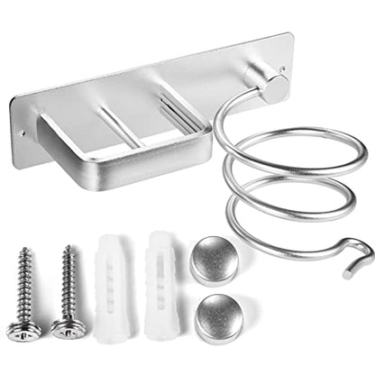 YUET Hair Dryer Holder Hairdryer Station Wall Mounted Shelf Bracket Straightener Stand Hanger Organizer Blow Storage with Cable Tidy Rack for Dressing Table Bathroom Aluminum Professional, Silver - color: Silver