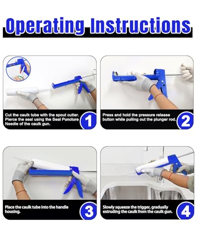 Holothurian Caulking Gun, Caulk Gun No Drip,Sealant Finishing Tool Grout Scraper for Kitchen Bathroom Window Sink Joint, 1/10 Gallon Cartridge, 10:1 Thrust Ratio, Blue - color: Blue