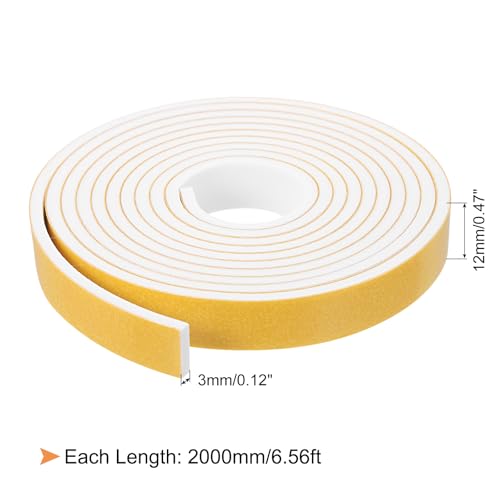 uxcell 1 Roll Foam Weather Stripping, 1/2" Wide X 1/8" Thick X 6.56 Ft Door Seal Strip Adhesive Foam Tape White Insulation Strip for Door Window - size: 1/2"x 1/8"x 6.56 Ft