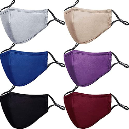 PAGE ONE Reusable Cloth Face Masks Washable Adjustable Breathable Cotton Face Mask for Women Men/6PC - color: Black Navy Gray Wine Red Purple Khaki