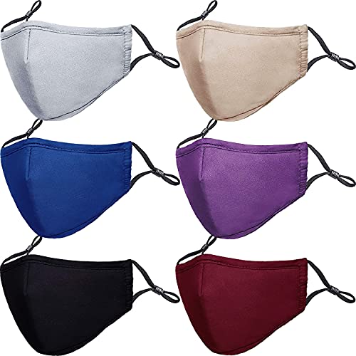 PAGE ONE Reusable Cloth Face Masks Washable Adjustable Breathable Cotton Face Mask for Women Men/6PC - color: Black Navy Gray Wine Red Purple Khaki