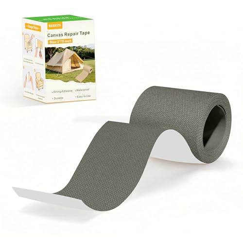 Besezx Canvas Repair Tape,Outdoor Gear Patch, 3x79 Inches,Waterproof Self-Adhesive Fabric Repair Tape for Repairing Boat Covers,Sun Shades,Sofas,Tents,Lounge Chairs,Awnings (Charcoal Grey) - color: Charcoal Grey, size: 3*79 inch