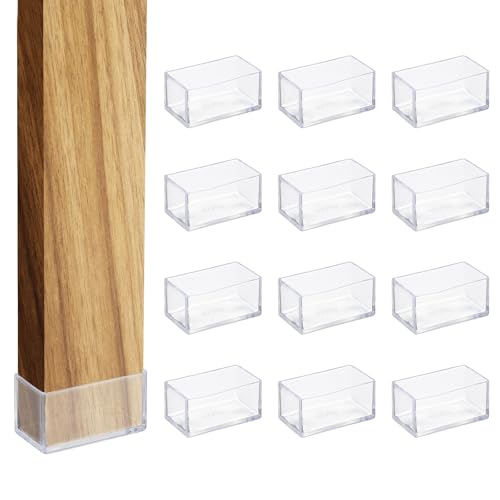 uxcell 12 Pcs Transparent Chair Leg Floor Protectors, 1 x 1.8 Inch Rectangle PVC Chair Leg Caps for Hardwood Floors, Non-Slip Reduce Noise Table Furniture Cover - size: 1 x 1.8 Inch