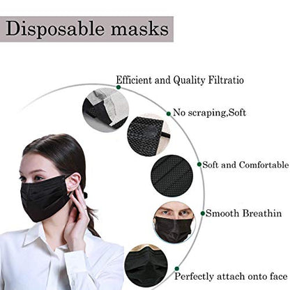 Wecolor 120 Pack Disposable Face Masks with Elastic Ear Loop, 3 Ply Breathable (Black) - color: Black, size: 1 Count (Pack of 120)