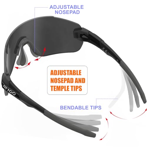 RIDE YOUR WAY Professional wrap around Frameless Cycling Sunglasses for Men and Women - color: T Black Alu. Grey-smoke