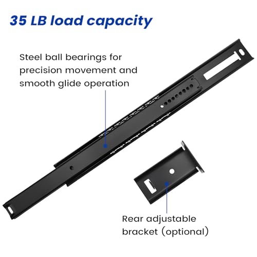 LONTAN 5 Pcs Black Center Mount Drawer Slides 12 Inch - Bottom Centered Drawer Mount 3/4 Extension Heavy Duty Drawer Glides for Cabinets, Dressers, and Furniture – Smooth and Quiet Operation - size: 12 Inch