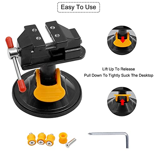 Universal Mini Table Vise Clamp 360° Suction Vice Clamp Drill Press Vise Table Bench Vice Craft Vise DIY Sculpture Craft Carving Tool for Jewelry Watch Walnut