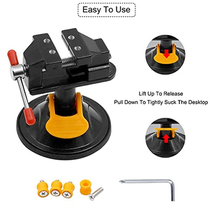 Universal Mini Table Vise Clamp 360° Suction Vice Clamp Drill Press Vise Table Bench Vice Craft Vise DIY Sculpture Craft Carving Tool for Jewelry Watch Walnut