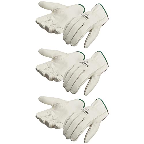 J. J. Keller & Associates, Inc. SAFEGEAR Cowhide Leather Work Gloves with Keystone Thumb - color: White (Pack of 3), size: Large (Pack of 3)